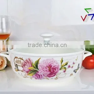 10" Porcelain Microwave Pot With Glass Lid thumbnail-2
