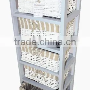 Wooden Storage Cabinet w Wicker Basket Kitchen Drawer Wood Organizer Furniture thumbnail-1