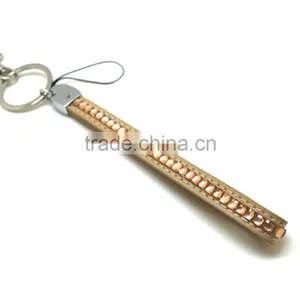 Champagne Promotion Gift PU Leather Key Chain With Crystal Gem, Swivel Snap Hooks, Key Ring Accembly, Acrylic Gem Key Chain thumbnail-3