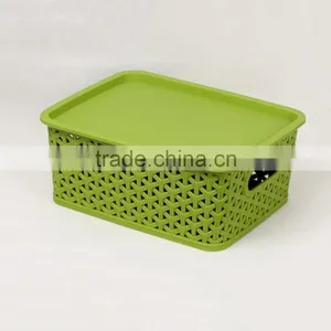 Rattan Laundry Plastic Basket Sundries Storage With Lid & Handle thumbnail-5