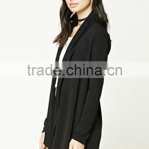 OEM Women Fashion Long Sleeve Plain Dyed Black Brushed Shawl Collar Cardigan Sweaters thumbnail-3