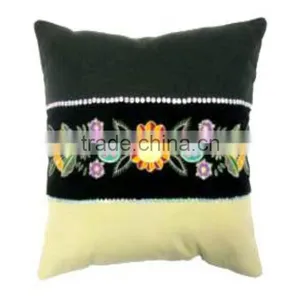 Multi Patched and Embroided Single Line Sequins Lace Cushion Cover thumbnail-1