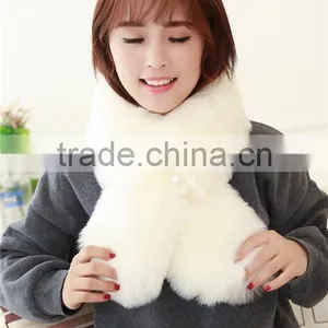 Autumn and Winter Rex Rabbit Hair Fur Collar Son of Thick Plush Scarf Female Faux Small Muffler Scarf thumbnail-1