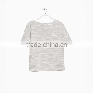 2015 Wholesale Fashion Ladies Short Sleeves Pure Color Grey Color 100%cotton T-shirt thumbnail-1