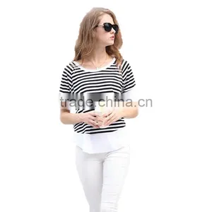 Summer Simple Latest Fashion Women Black and White Striped Lady Shirt Chiffon Fabric Chiffon Blouse thumbnail-1