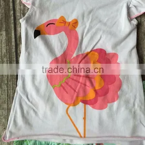 New Girls Outfit Flamingo Set White Coral Mint Kids Boutique Short Sets Ruffles Cotton Girls Clothing Matching With Accessories thumbnail-2