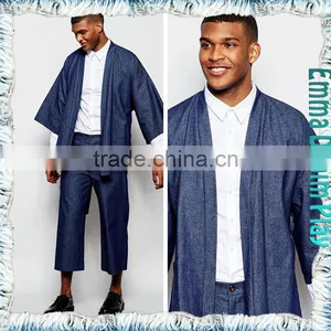 Vogue Men's Raw Blue Denim Drawstring Fastening Chic Coats thumbnail-4