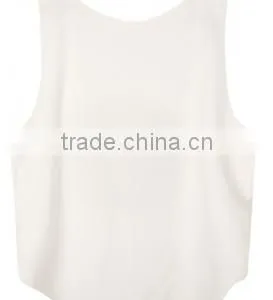 Ladies Plain Cotton Crop Top White Singlet thumbnail-2