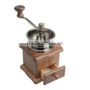 Mini Wood Manual Coffee Mill Stand Bowl Antique Hand Operation Coffee Bean Grinder thumbnail-1