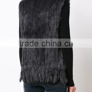 YR006A New Arrive Real Rabbit and Raccoon Hand Knit Vest With Tassels Top Sales Fur Gilet thumbnail-2