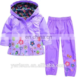 New Multiple Colors Bomber Raincoat Kids Custom Rain Coat Flower Wholesale Nylon Jacket With Blazer Pants thumbnail-5