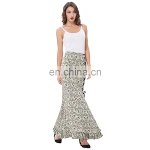 Belle Poque Women Vintage Retro Victorian Style Ruffled Jacquard Fishtail Mermaid Light Green Long Maxi Skirt BP000204-3 thumbnail-2