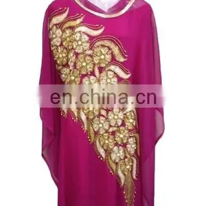 Royals Wedding Party Wear High Beaded Flower Pattern Farasha Moroccan Dress Kaftan for Sale thumbnail-1