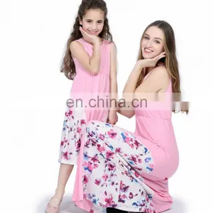 2019 New Women Pink Floral Long Summer Dress Mother Daughter Matching (this Link for WOMAN) thumbnail-2