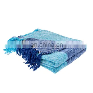 Fashion Soft Ombre Blue 100%Polyester 50''x60'' Throw Blanket With Tassels thumbnail-2