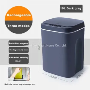Smart Trash Can X5/7 White/dark Gray ABS+PP, 16L, Three Control Mode USB Charger LED Light thumbnail-4