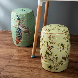Chinese New Style Birds Flowers Trees Painting Classic Ceramic Drum Stool For Dressing Table thumbnail-4