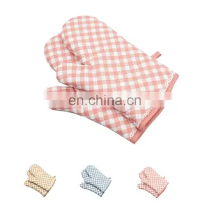Factory Wholesale Microwave Barbeque Kitchen Insulation BBQ Heat Resistant Cotton Grill Oven Mitts Gloves thumbnail-1