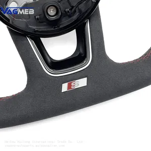 For Audi A3 A4 A5 S3 S4 S5 B9 Full Alcantara Red Stitching Steering Wheel With Key Button Frame Assembly thumbnail-2
