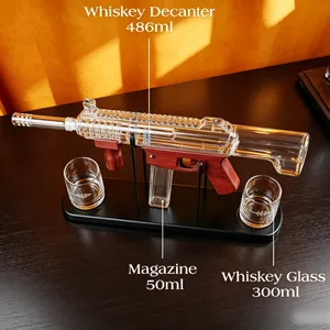 Huaqi Glass China Gun Shape Whiskey Decanter Set, Submachine Gun Liquor Bottle With Cups & Metal Rack, Wholesale Bar Drinkware thumbnail-4