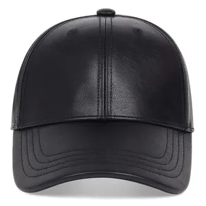Vintage Faux Leather Baseball Cap Men Women PU Leather Adjustable Strap Back Dad Hat Solid Black For Fall Winter Daily Street Wear thumbnail-2