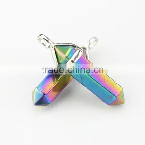 JF2251#60 Wholesale Rainbow Plated Natural Stone Point Pendants,Chakra Hexagonal Pendant Quality Choice thumbnail-1