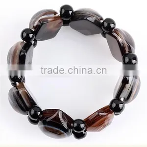 Black Agate Stone Gemstone Evil Eye Beads Stretchy Bracelet Bangle Wristband thumbnail-1