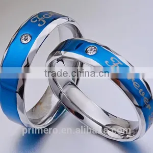 Forever Love Blue Couple Ring Set 316L Stainless Steel Jewelry His and Hers Matching Engagement Ring New Model Wedding Band thumbnail-6