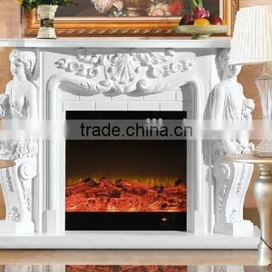 Carving Natural Stone Figure Sculpture Fire Place Surround, Indoor Freestanding Fireplace Mantel thumbnail-1
