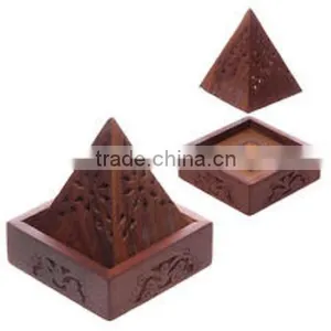Wooden Incense Cone Holder Burning Box Pyramid Incense Burner NWIB007 thumbnail-1