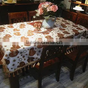 Handmade Fancy Jacquard Chenille Cotton Table Cloth With Fringe thumbnail-1