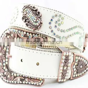 White PU Rhinestone Belt With Alloy Buckle thumbnail-2