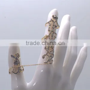 Cheapest Hot Sale Two Finger Rings Rhinestone Stainless Steel Silver Rings thumbnail-6