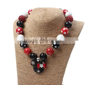 Black and White and Red Mickey Necklace and Red Lace Hairband Wholesale Handmade Chunky Bubblegum Bead Necklace thumbnail-6