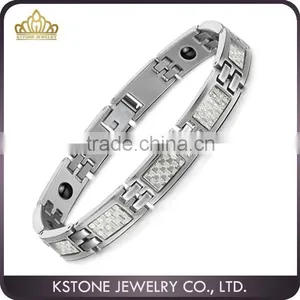 KSTONE 316L Stainless Steel Heath Magnetic Silve Carbon Fiber Bracelet for Couple thumbnail-1