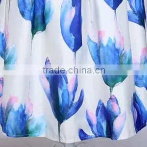 Women Fashion Retro Elegant Elastic High Waist Zipper Flower Print Pleated Midi Skirt thumbnail-5