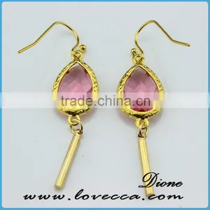 New Arrival Jewelry Simple 18k Gold Earrings Designs With Green Glass Stone thumbnail-5