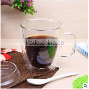 100% Lead Free Heat Resistant Borosilicate Double Wall Glass Coffee/milk Cup With Handle in Stock thumbnail-1
