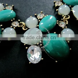 Vintage Bronze Green Stone Cabochon Chunky Choker Women Statement Necklace Fashion Chic Jewelry 2013 6390022 thumbnail-3