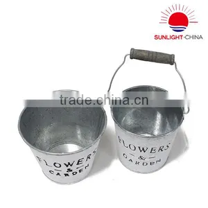 W017 Galvanized Flower Pot Metal Flower Planter With Handle thumbnail-1