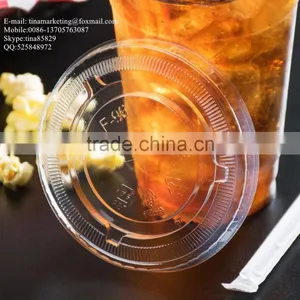 Custom High Quality PS Plastic Clear Flat Lid With Straw Slot for Clod Drink Cup thumbnail-1