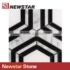 Newstar Polished Italian Black and White Marble Hexagon Mosaic Patterns Tile thumbnail-3