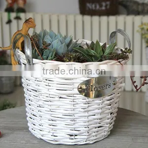 Handcrafts Round White Wicker Baskets for Plants White Handles thumbnail-2