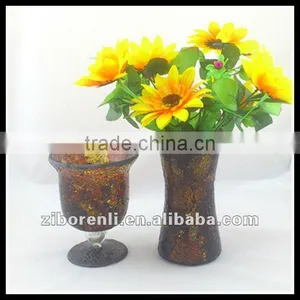 Home Decoration Crafts Amber Crackle Decorative Mosaic Flared Glass Vases thumbnail-1