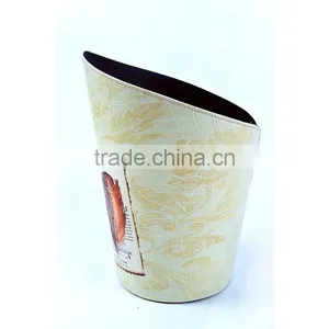 Hot Sale Bird And Birdcage Office Decorative Faux Leather Trash Can With Handle thumbnail-4