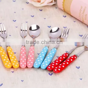 Stainless Steel White Polka Dot of Ceramic Handle Zakka Spoon and Fork thumbnail-1