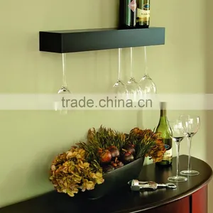Creative Design Wall Mounted Shelf With Wine Glass Rack MDF Wood Wall Floating Shelf thumbnail-1