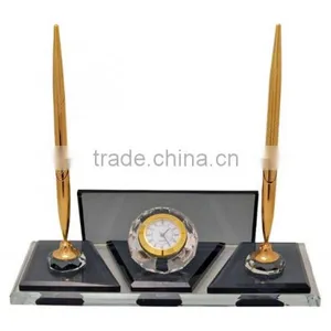 JINGYAGE Office Table Set Crystal Pen Holder Set With Clock thumbnail-2