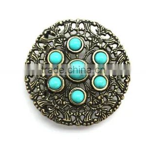 3.5 Inch Round Hot Sale Embellished Buckle for Belts, Zinc Alloy Embellishment Design With Turquoise thumbnail-1