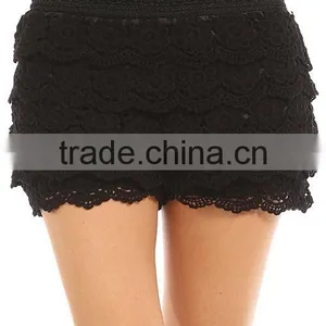 Sexy Tiered Crochet Lace Stretch Waist Shorts Women TIERED FLORAL CROCHET SHORTS thumbnail-2